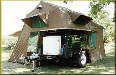 Tent with kitchen on opposite side